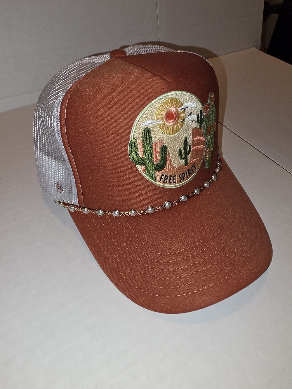Free Spirit Rust Trucker Cap with Beaded Accent NWOT